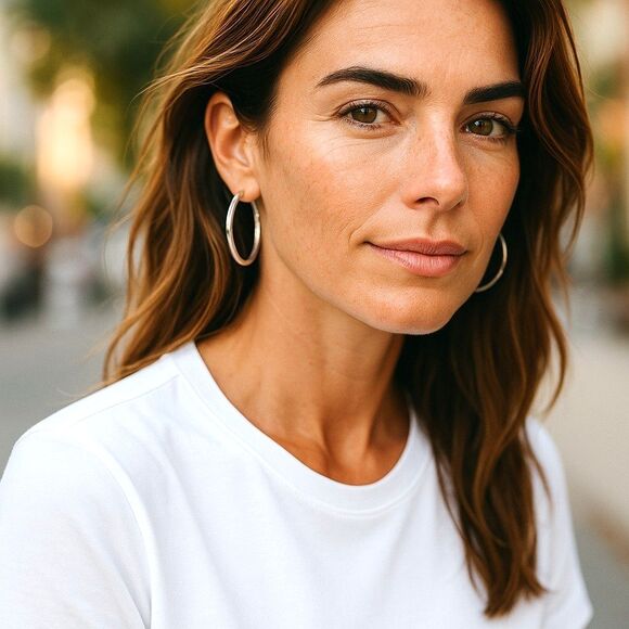 J. Jill Silver Hoop Earrings Hammered Latch Back Classic Chic Versatile NWT - Picture 1 of 7